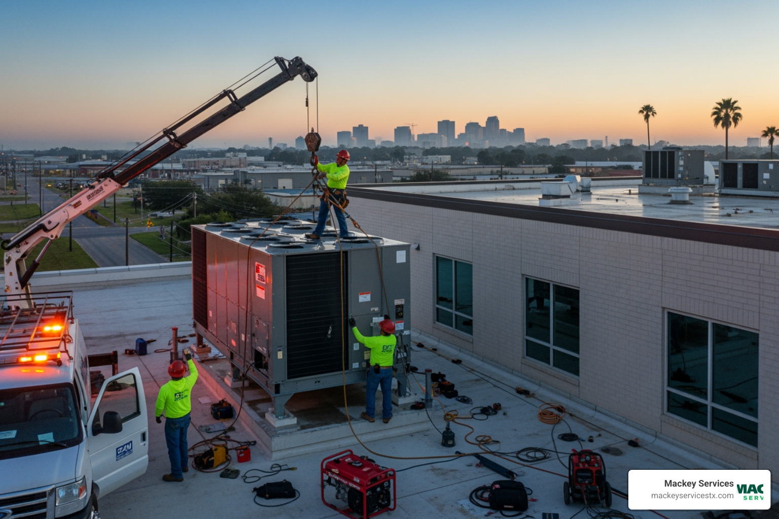 Infographic showing the business impact of commercial AC failure: average downtime costs per hour, employee productivity loss percentage, customer complaints increase, and typical timeline for emergency installation versus standard installation in Baytown, TX - 24 hour commercial ac installation in baytown, tx