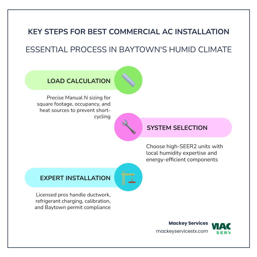 Infographic showing key steps and criteria for best commercial AC installation in Baytown TX - best commercial ac Infographic showing key steps and criteria for best commercial AC installation in Baytown TX - best commercial ac