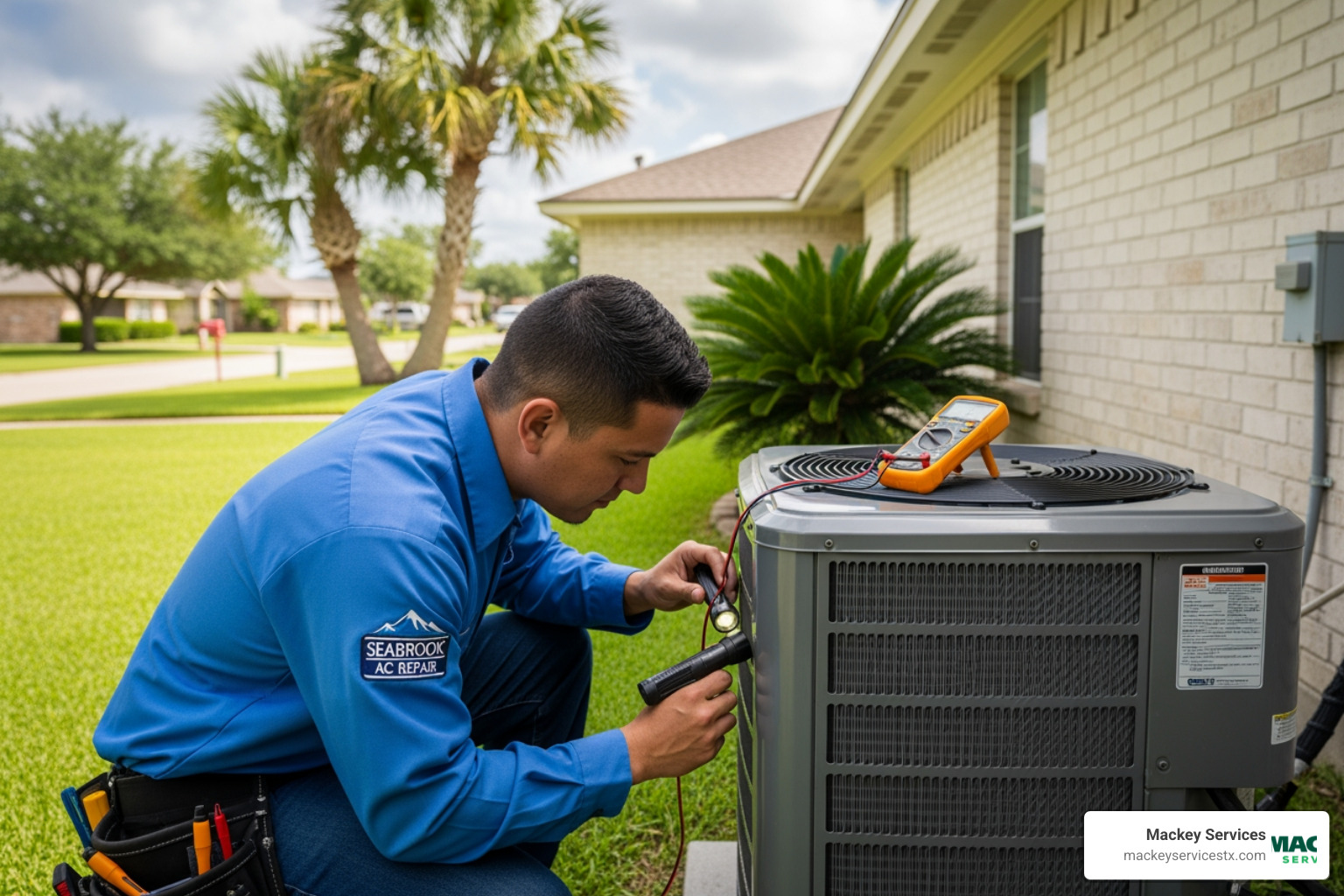 Infographic showing the most common AC problems in Seabrook TX including corroded coils from salt air, clogged condensate drains from humidity, refrigerant leaks, weak airflow, and electrical failures, with icons indicating when to call for professional repair versus simple DIY fixes homeowners can try first - ac repair seabrook tx Infographic showing the most common AC problems in Seabrook TX including corroded coils from salt air, clogged condensate drains from humidity, refrigerant leaks, weak airflow, and electrical failures, with icons indicating when to call for professional repair versus simple DIY fixes homeowners can try first - ac repair seabrook tx