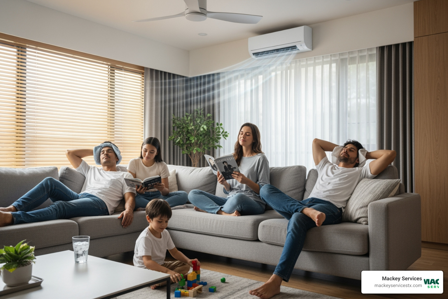 a family relaxing in a cool, comfortable living room in Baytown - best ac repair in baytown, tx a family relaxing in a cool, comfortable living room in Baytown - best ac repair in baytown, tx