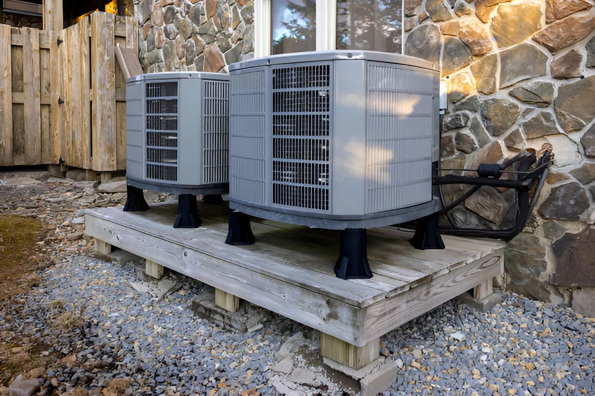 Professional HVAC technician installing a new Lennox air conditioner in a Houston home Professional HVAC technician installing a new Lennox air conditioner in a Houston home
