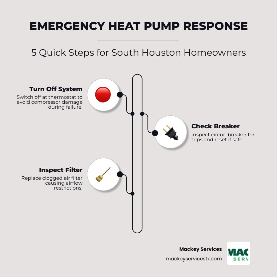 Infographic: 5 steps for emergency heat pump repair response in South Houston TX with humidity and climate factors